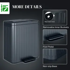 HOMCOM 2 x 20L Double Rubbish Bin, Pedal Bin with Soft-Close Lid, Black