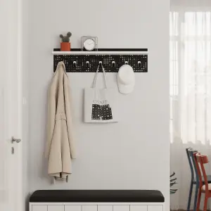 Decortie Modern 7 Hooks Wall Mounted Popy Hanger with Floating Shelf Laser-cut Metal Surface White