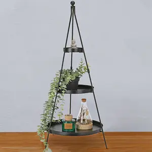 URBNLIVING 73cm Tall 3 Tier Black Metal Pyramid Rack Display Stand Multiple Flower Plant Pot Holder