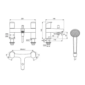 Ideal Standard Ceraflex Dual Control Bath Shower Mixer Tap, B1823AA, Chrome