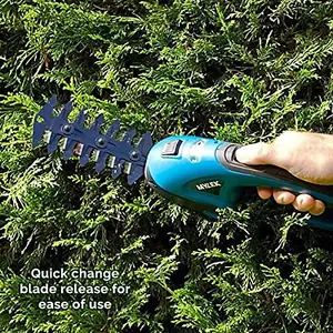 MYLEK Handheld Cordless Hedge Trimmer and Grass Shears with 2 Blades and Blade Guards, Safety Switch & Battery Display