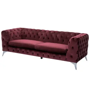 3 Seater Velvet Fabric Sofa Dark Red SOTRA