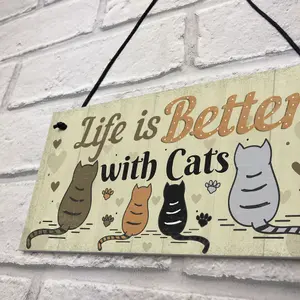 Red Ocean Funny Cat Sign Life Is Better With Cats Hanging Plaque For Home Cat House Plaque Gift