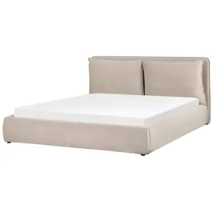 Velvet EU Super King Size Ottoman Bed Beige BAJONNA