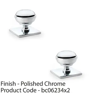 2 PACK - Classic Round Cabinet Door Knob & Matching Backplate Polished Chrome 34mm Handle