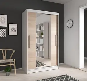 Contemporary White & Oak Sonoma Sliding Door Wardrobe W1200mm H2000mm D610mm with Mirrored Design