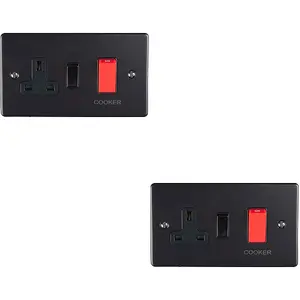 2 PACK 45A DP Oven Switch & Neon Appliance Light MATT BLACK & Black Trim