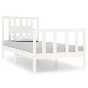 Berkfield Bed Frame White Solid Wood 90x190 cm 3FT Single