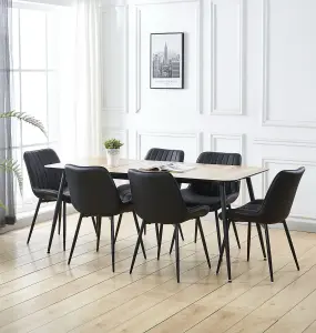 Hallowood Furniture Cullompton Large Extending Dining Table with 6 Black Bonded Leather Chairs