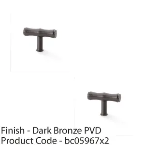 2 PACK - Bamboo T Bar Cupboard Door Knob - 55mm x 38mm - Dark Bronze Unit Pull Handle