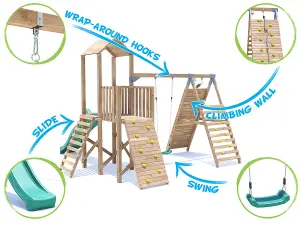 Dunster House Climbing Frame with Swing, Slide, Tall Wall FrontierFort Low Platform