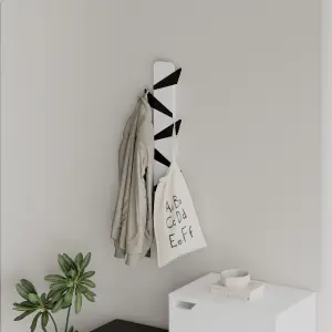 Decortie Modern Alesta Wall-Mounted Hanger White Engineered Wood with 6 Different Shape Metal Hooks 10(W)x75(H)x4.5(D)cm