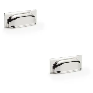 2 PACK - Backplate Cup Handle Polished Nickel 96mm Centres Solid Brass Shaker Drawer Pull