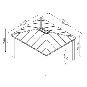 Palram - Canopia Dallas Grey Rectangular Gazebo, (W)4.26m (D)3.64m - Assembly required