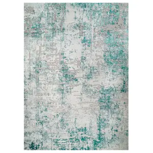 Silver Green Distressed Abstract Modern Textured Area Rug 120x170cm