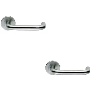 2 PACK - Premium Door Handle Set - Grade 316 Satin Steel Safety Bar Lever on Round Rose