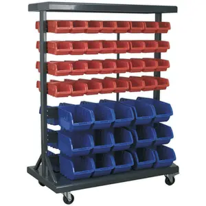 Mobile Parts Storage Rack with 94 Bins for Garage and Warehouse Organization