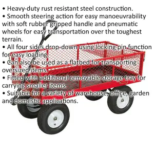 450kg Heavy Duty Folding Platform Truck with Pneumatic Wheels and Removable Sides