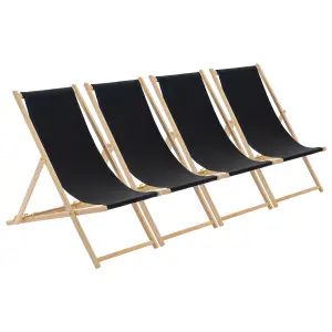 Harbour Housewares - Folding Wooden Deck Chairs - Black - Pack of 4