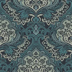 Galerie Mulberry Tree Blue Floral Damask Wallpaper Roll