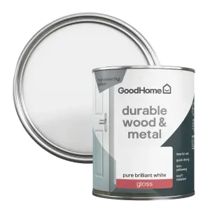 GoodHome Durable Pure Brilliant White Gloss Metal & wood paint, 750ml