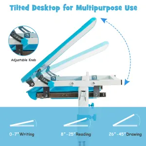 COSTWAY Kids Desk & Chair Set Adjustable Study Table with Tilting Tabletop