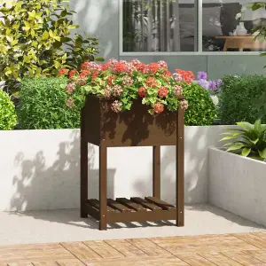 Berkfield Planter with Shelf Honey Brown 54x54x81 cm Solid Wood Pine