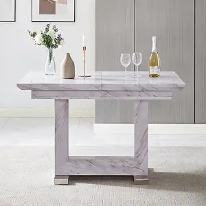 Lorence Extending Grey Dining Table 6 Gia Grey White Chairs