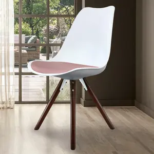 Soho White & Blush Pink Plastic Dining Chair with Pyramid Dark Wood Legs