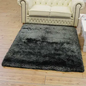 Grey Easy to clean Plain Handmade , Luxurious , Modern , Plain , Shaggy , Sparkle Rug for Living Room, Bedroom - 200cm X 300cm