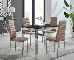 Enna Black Glass Extending Dining Table and 4 Cappuccino Milan Chairs