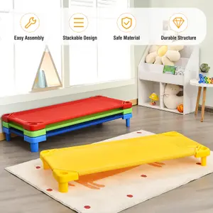 Costway 4PCS Stackable Daycare Cot Portable Toddler Bed Easy Lift Corners Kids Nap Cot