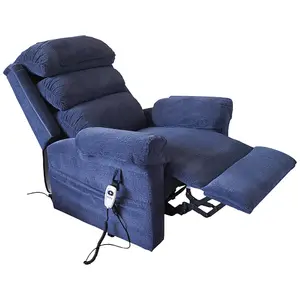 Wall Hugging Rise & Recline Arm Chair - Waterfall Pillow - Blue Chenille Fabric