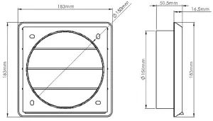 150mm White Gravity Grille Vent 6" Spigot