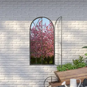 MirrorOutlet Summer View Metal Arch shaped Opening WIndow Garden Mirror 140cm X 75cm