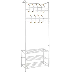 Wardrobe - shoe rack with 3 shelves, 18 hooks  - white