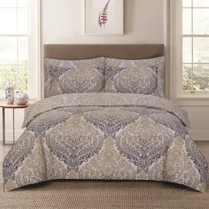 Gurule Polyester Damask Duvet Cover Set with Pillowcases Ochre / Double Duvet Cover + 2 Standard Pillowcases