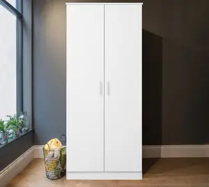 REFLECT 2 Door Plain Wardrobe in Gloss White Door Fronts and Matt White Carcass