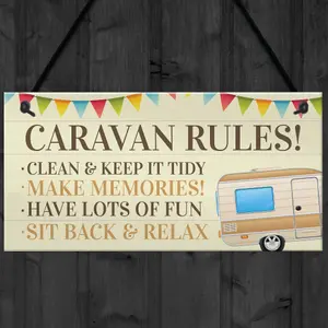 Red Ocean Novelty Caravan Rules Hanging Plaque Garden Sign Caravan Decor Motorhome Campervan Gifts