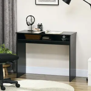 HOMCOM Computer Desk Writing Table Study Workstation Storage Black Wood Grain