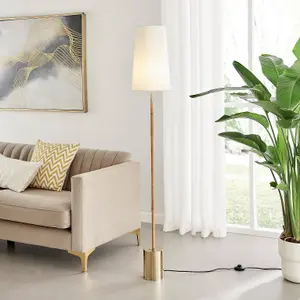 Furniturebox UK Astrid Floor Lamp with White Shade and Rattan Brass Base