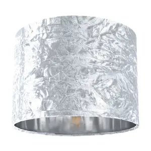 Modern Crushed Velvet Lamp Shade with Shiny Paper Inner White / 15cm H x 20cm W x 20cm D