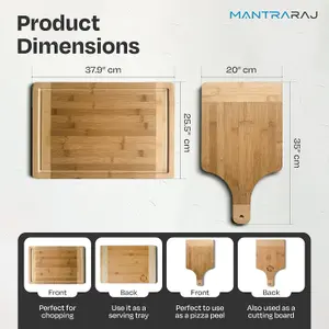 MantraRaj Bamboo Chopping Board and Paddle Pizza Board Large Multi-Purpose Bamboo Cutting Board