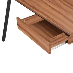 Nautilus Designs Walnut Computer Desk with Black Frame & Suspended Underdesk Drawer