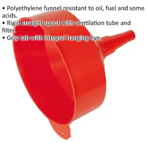 250mm Wide Polyethylene Funnel with Fixed Spout and Filter for Easy Pouring