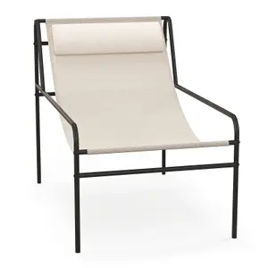 Costway Garden Patio Modern Sling Lounge Accent Chair Metal Frame Leisure Chair w/ Removable Headrest Pillow