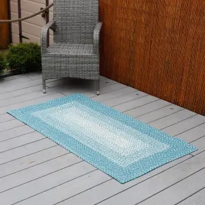 Outdoor Garden Patio Water Resistant Braided Faux Jute Round Carpet Rug Mat Ocean Blue - 80cm x 150cm