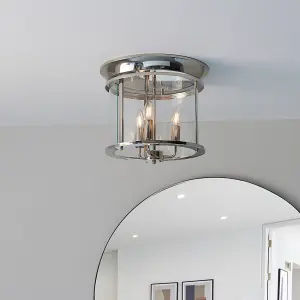 Lorne Bright Nickel with Clear Glass Modern Decorative 3 Light Flush Light