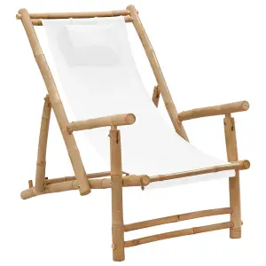 Berkfield Deck Chair Bamboo and Canvas Cream White