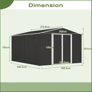 Birchtree 10X12FT Metal Garden Shed Apex Roof With Free Foundation Storage House Anthracite